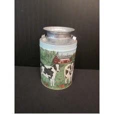 VINTAGE MILK CAN COLLECTORS TIN CANISTER 6" TALL - Cow Farm Scene   183379410314